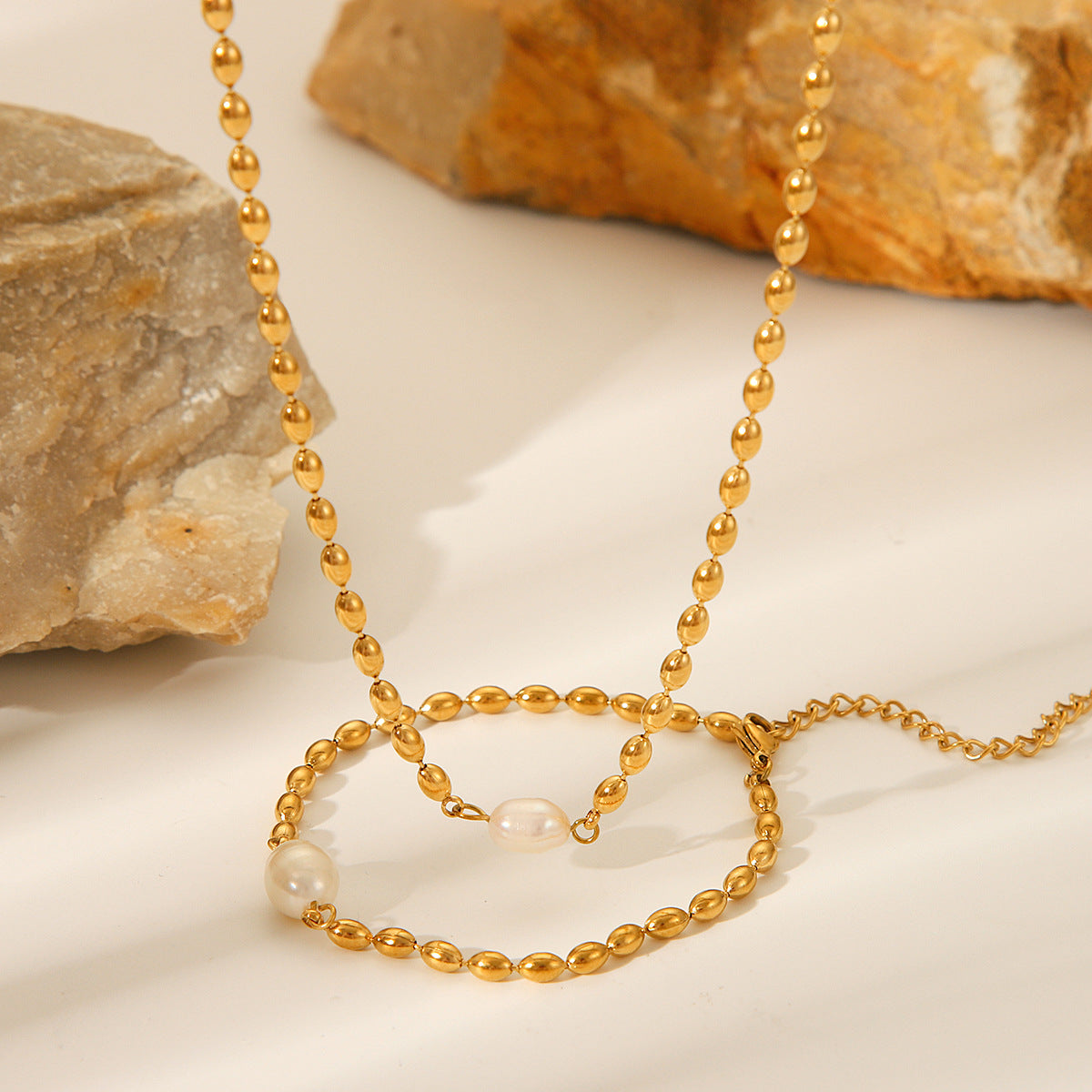 Processing And Customization Of Natural Freshwater Pearl Oval Gold Bean Necklace Stainless Steel Bracelet Titanium Steel