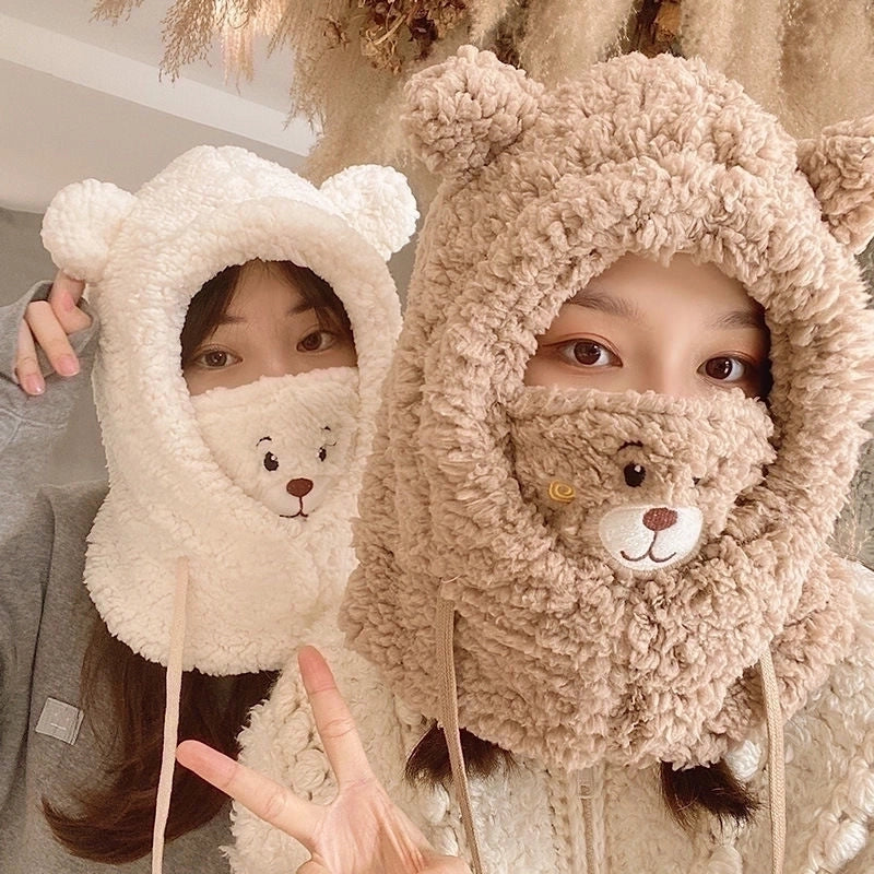 Women's Cute Bear Embroidery Ear Warap Trapper Hat