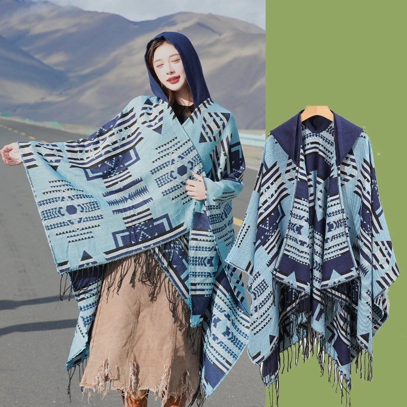 Women's Retro Ethnic Style Geometric Artificial Wool Acrylic Tassel Shawl