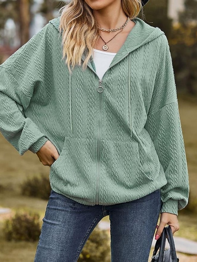 Women's Zip Up Hoodie Sweatshirt Plain Dailywear Sports Zipper Pocket White Red Blue Modern Loose Fit Hooded Long Sleeve Micro-elastic Fall Winter