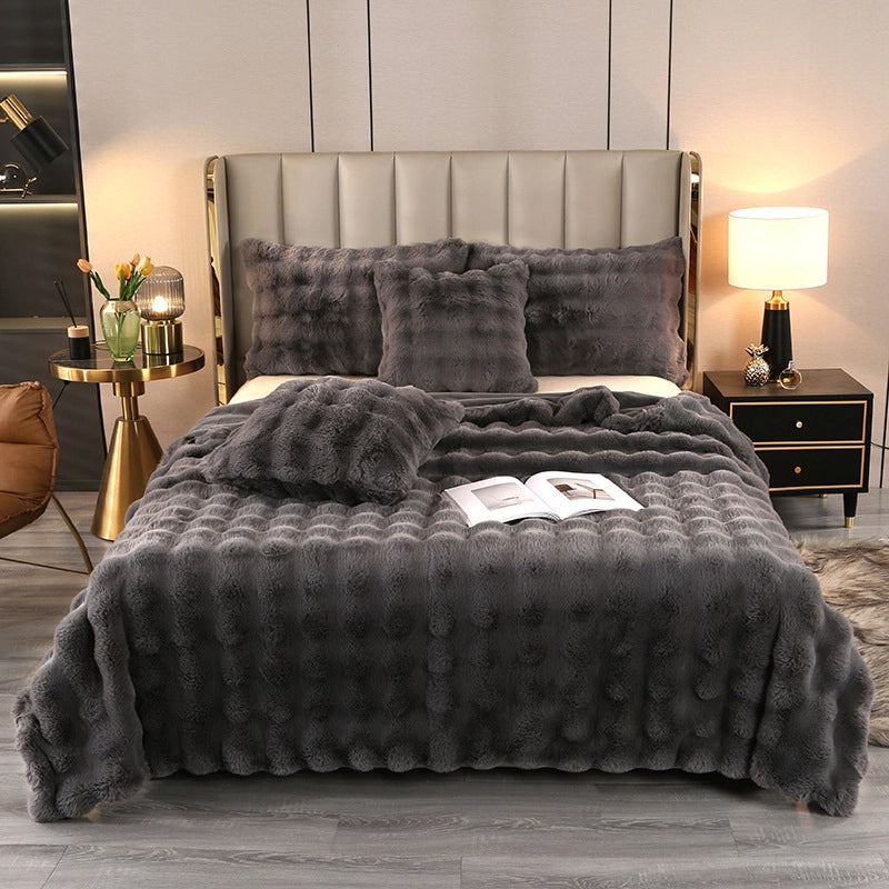 Casual Solid Color Rabbit Fur Blanket Bedding