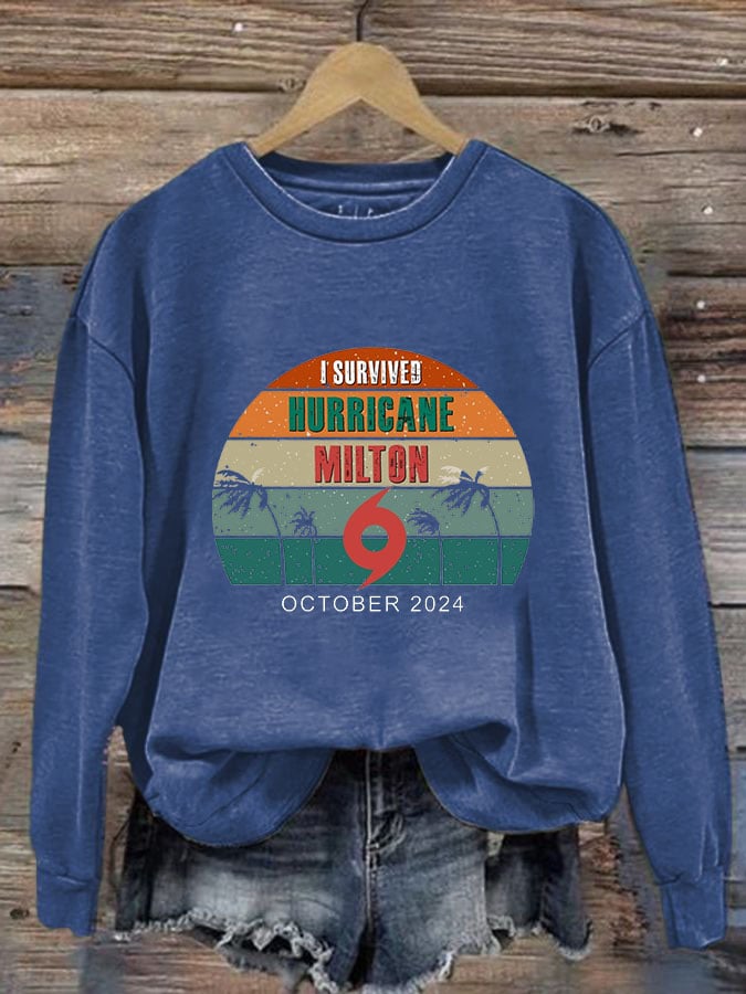 Women's I Survived Hurricane Milton October 2024 Print Casual Sweatshirt