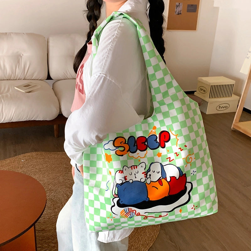 Women's Large Polyester Animal Letter Elegant Cute Streetwear Square Magnetic Buckle Tote Bag