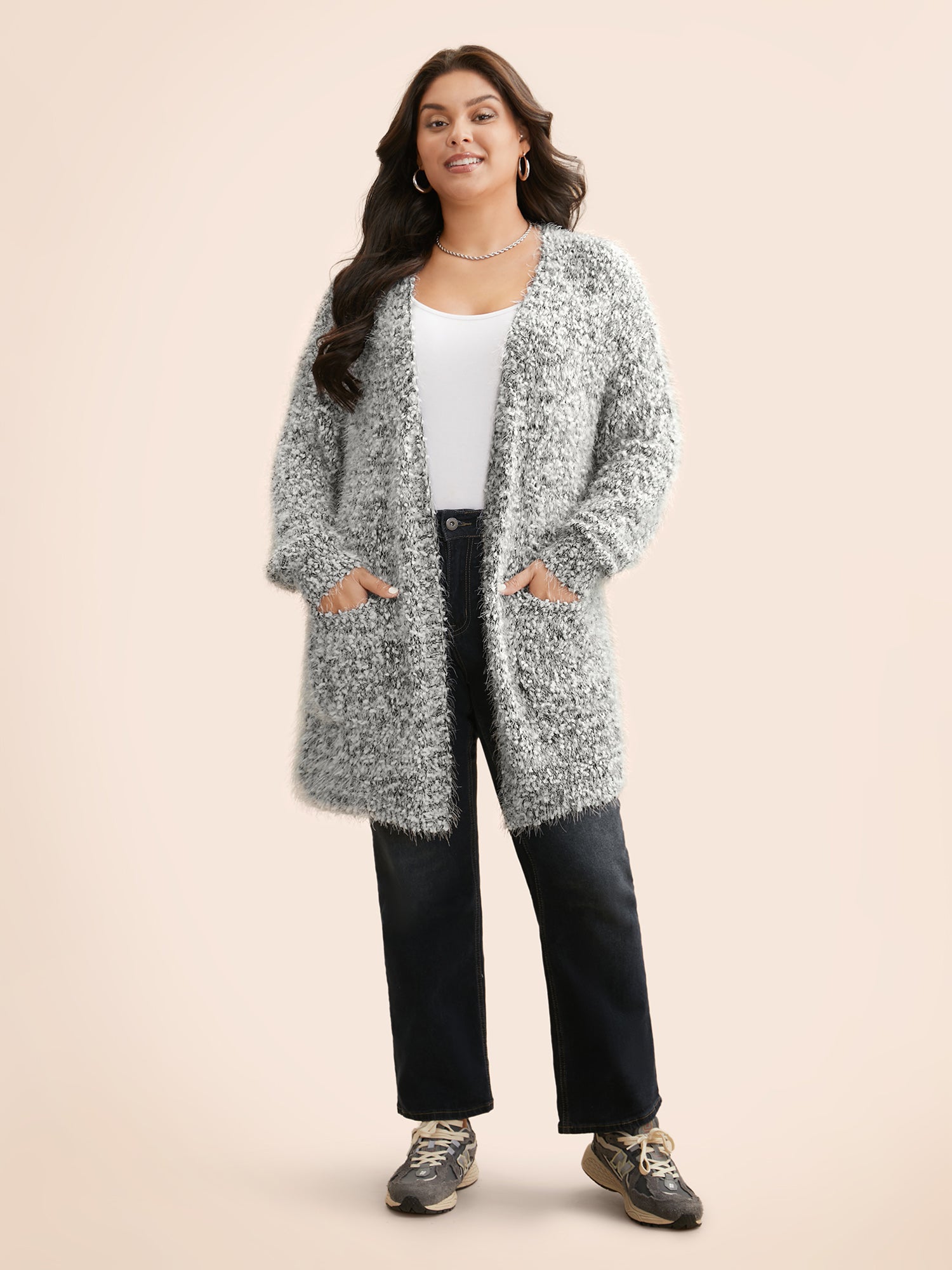 Texture Fluffy Open Front Cardigan