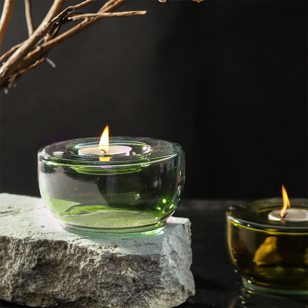 Ella Round Tealight Holders. Set of 2 - Olive