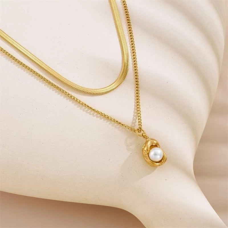 Sweet Minimalist Pea 304 Stainless Steel Acrylic 18K Gold Plated Plating Inlay Earrings Necklace Jewelry Set