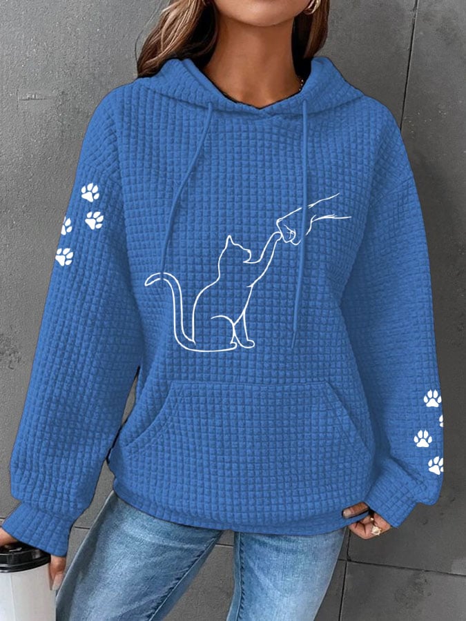 Women's Cat and Hand Print Casual Hoodie