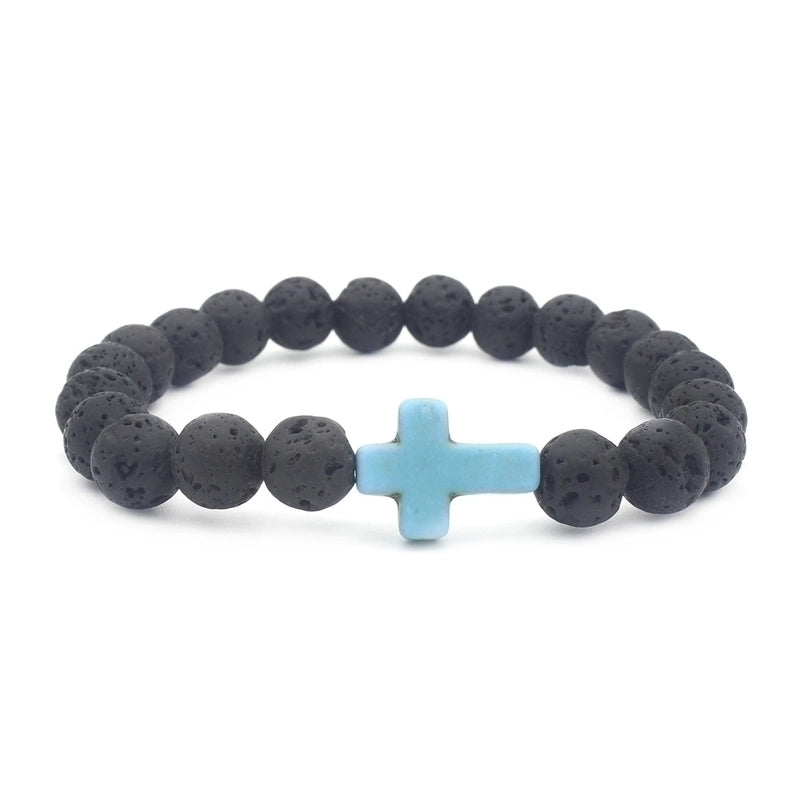 Ethnic Style Cross Natural Stone Elastic String Woven Chain Bracelets In Bulk