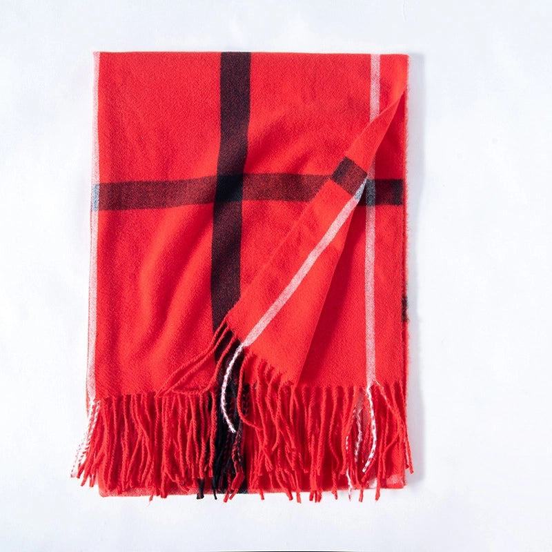 Unisex Streetwear Lattice Imitation Cashmere Tassel Winter Scarves