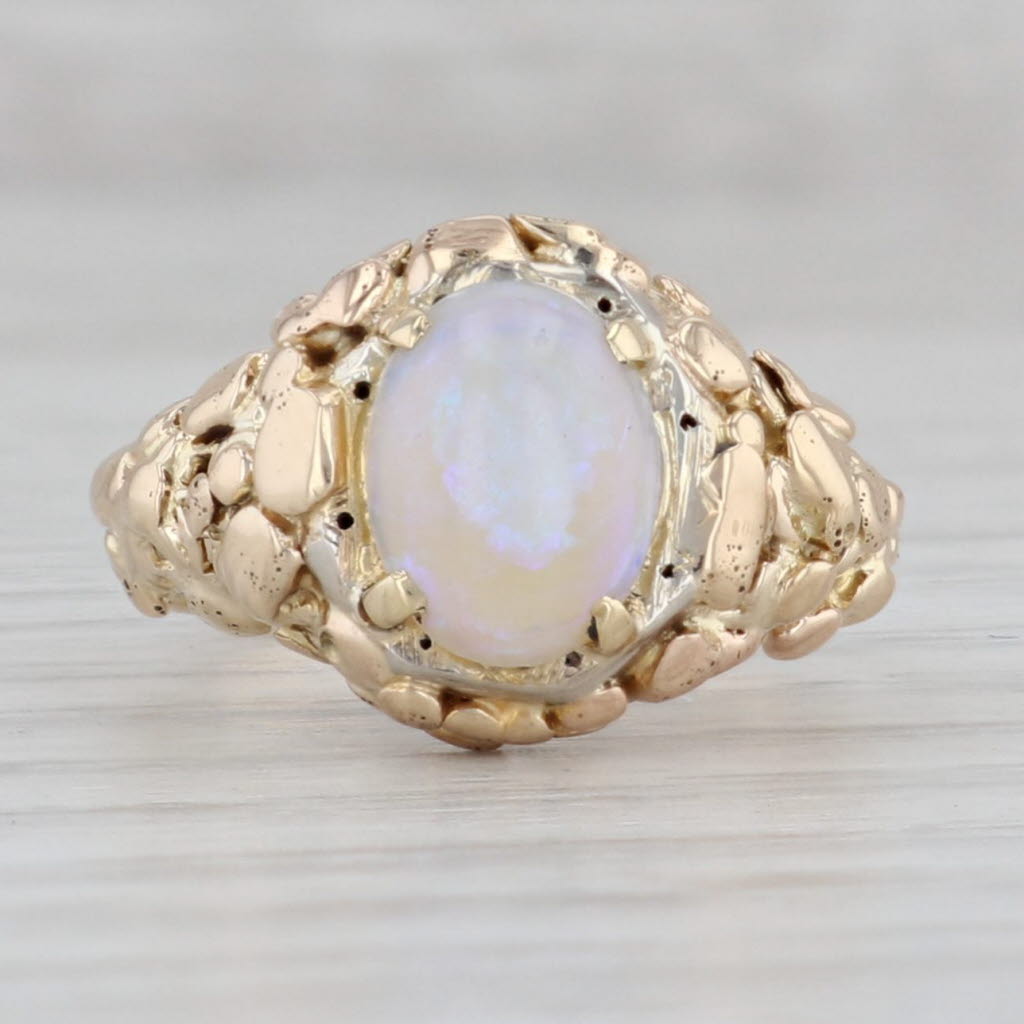 Vintage Opal Gold Nugget Ring 14k Yellow Gold Size 4.75 Oval Cabochon Solitaire