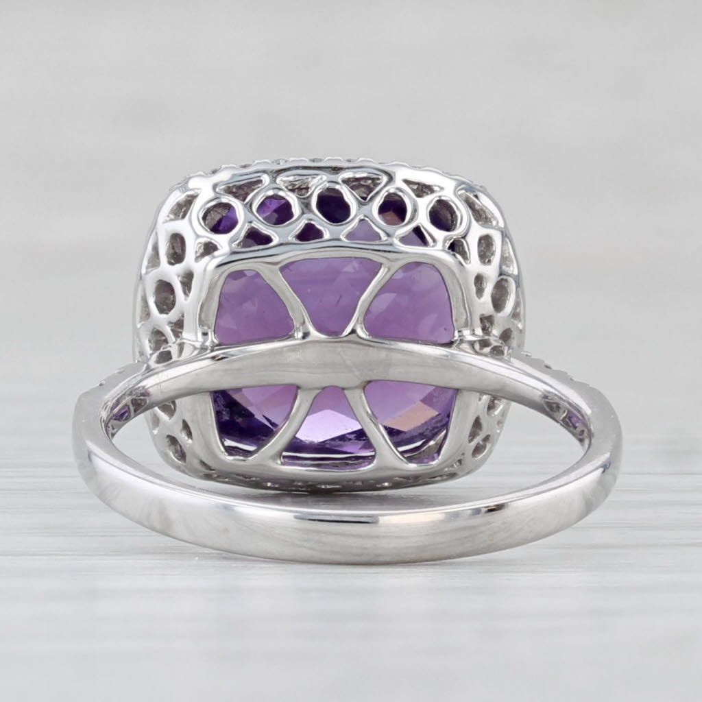 5ctw Amethyst Diamond Halo Ring 18k White Gold Size 6.75