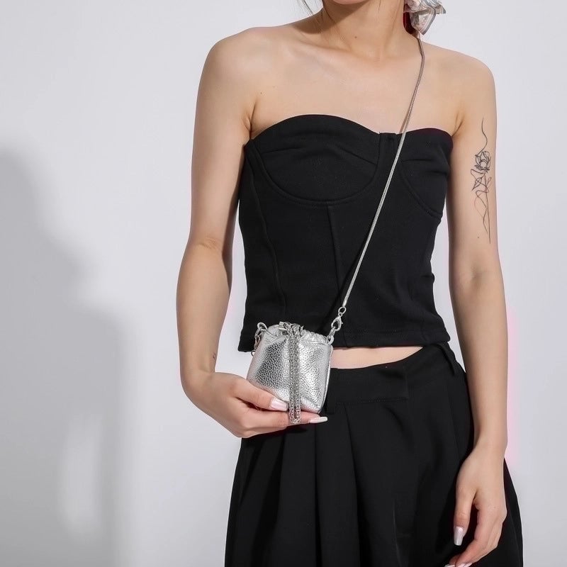 Girl's Pu Leather Solid Color Basic String Shoulder Bag Crossbody Bag Chain Bag