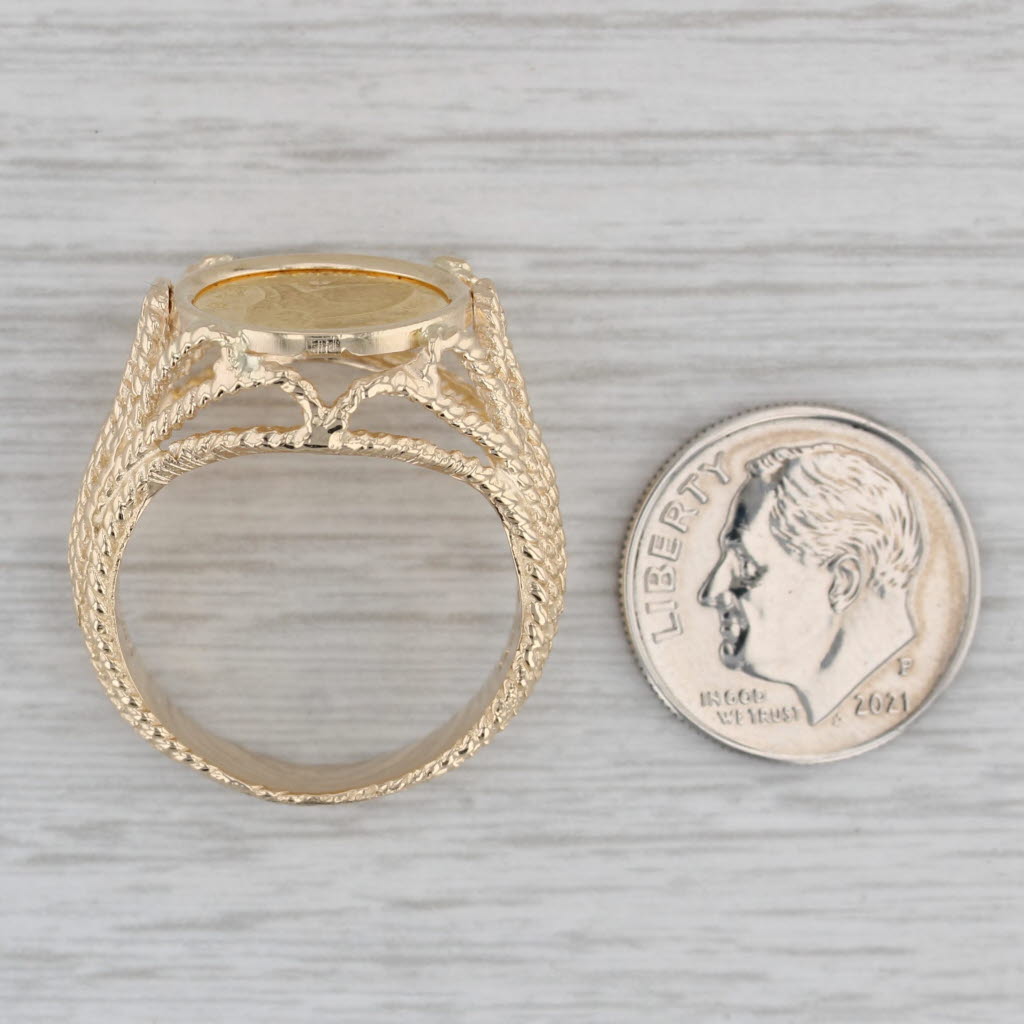 Isle of Man 1/25th Gold Crown 1990 Coin Ring 14k 9999 Yellow Gold Size 9