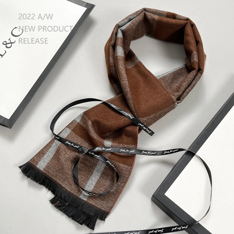 Wool Scarf Men's Plaid Winter Scarf Cashmere Scarf High-end Gifts Warm