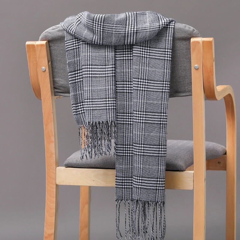 Autumn And Winter Men's Plaid Scarf British Plaid Cashmere Tassel Couple Parent-child Men's Scarf