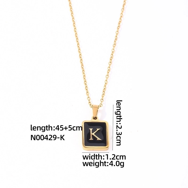 304 Stainless Steel K Gold Plated Minimalist Plating Inlay Letter Rectangle Shell Pendant Necklace