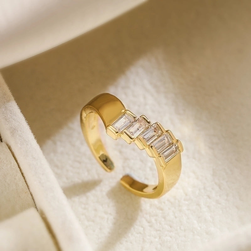Minimalist Geometric Copper Plating Inlay Zircon 18k Gold Plated Open Rings