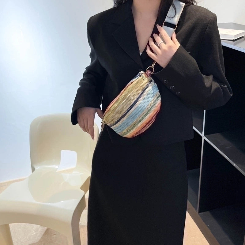 Women's Classic Style Color Block Straw Waist Bags