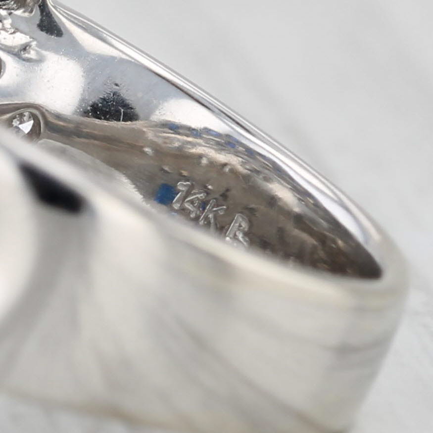 2.99ctw Blue Sapphire Diamond Cluster Cocktail Ring 14k White Gold Size 6
