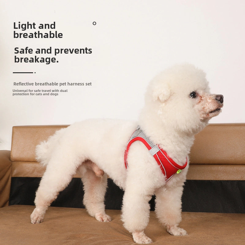 Dog Vest Leash Cat Small Dog Walking Dog Leash Teddy Out Anti-break Reflective Chest Strap