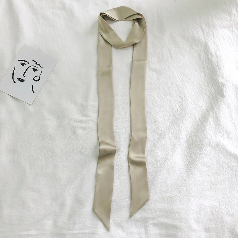 Solid Color Slender Narrow Silk Scarf Ribbon Tie Bag Handle Silk Scarf Tie Hair Small Ribbon Decoration Scarf Hair Belt Scarf
