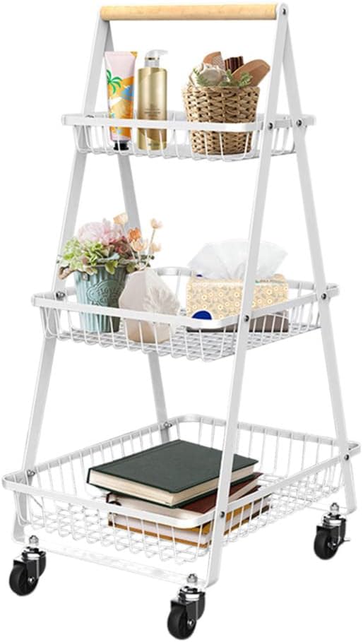 Multi-Function Multi Purpose 3-Tier A Shape Metal Mobile Trolley Cart (White)