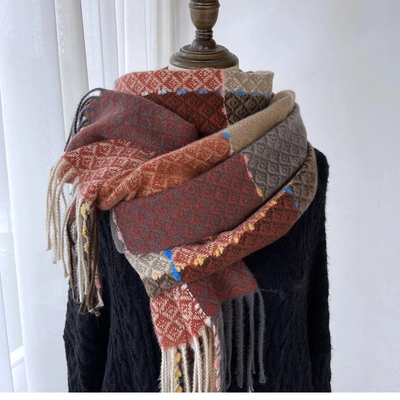 Women's Minimalist Color Block Imitation Cashmere Tassel Scarf