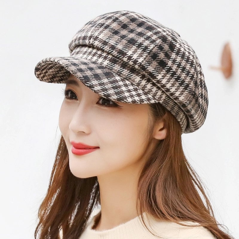 Solid Color Korean Style Imitation Rabbit Fur Octagonal Cap Women's Autumn And Winter Duck Tongue Beret Trendy British Female Young Paintess Cap