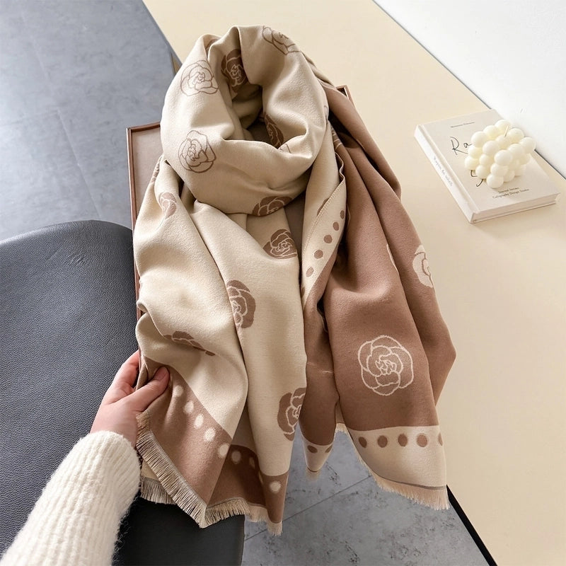 Women's Elegant Lady Printing Flower Imitation Cashmere Polyester Scarf
