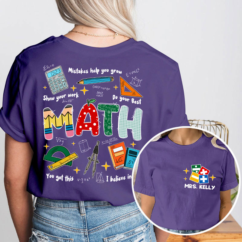 Personalized Name Cute Icon With Motivational Messages Teacher Two Sided T-Shirt