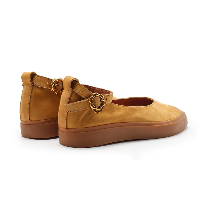 Nubuck Leather Flat Ankle Strap Mary Jane Shoes For Women Point Toe Witch Style in 5 Colors
