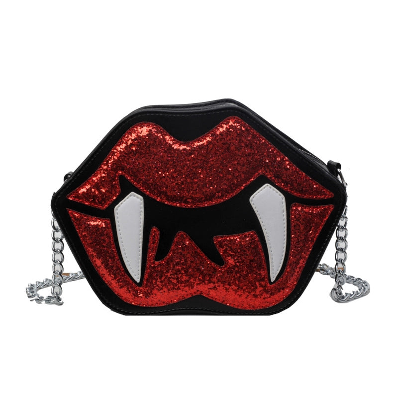 Women's Small Pu Leather Lips Streetwear Square Zipper Crossbody Bag
