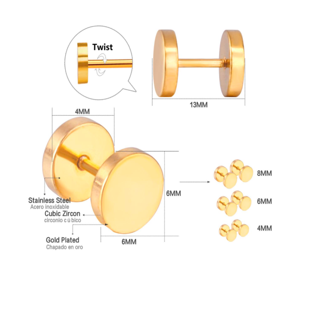 8mm Double studs - Gold