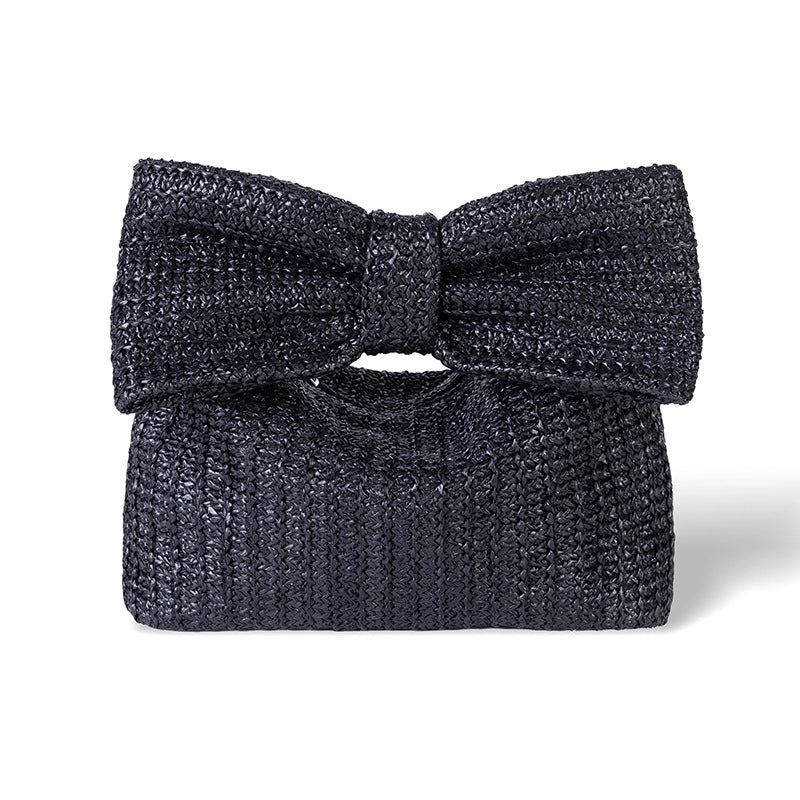 Women's Straw Bow Knot Elegant Square Zipper Clutch Bag
