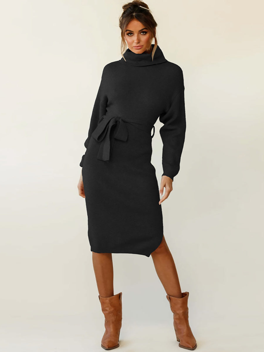 High Neck Lace-Up Knit Dress(4 colors)