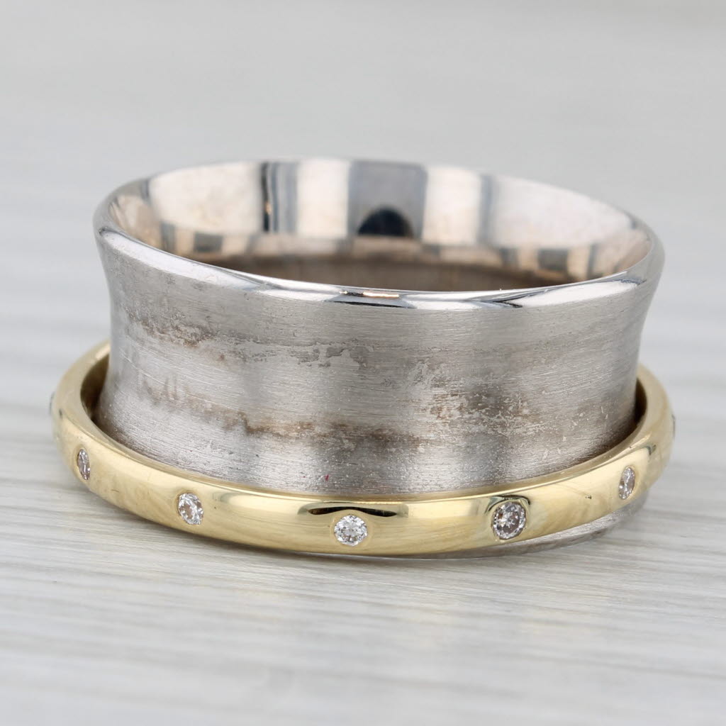 0.12ctw Diamond Ring 14k Yellow Gold 18k White Gold Band Contoured Ring Ofiesh