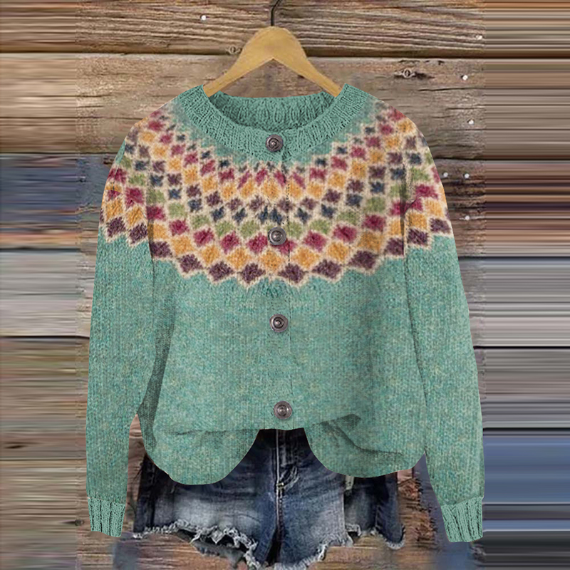 Fairman Island Geometric Pattern Button Sweater Cardigan