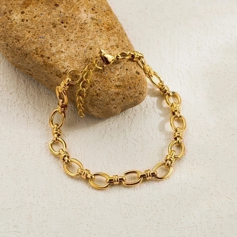 3 Pieces Minimalist Solid Color Stainless Steel Plating 18k Gold Plated Bracelets