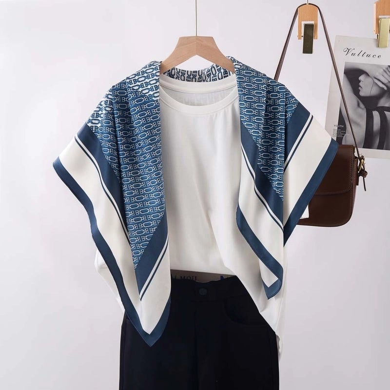 Women's Elegant Minimalist Stripe Flower Satin Silk Scarf