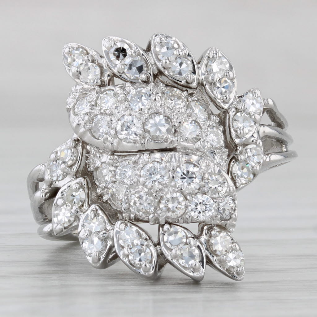 1.15ctw Pave Diamond Cluster Cocktail Ring 14k White Gold Size 7.75