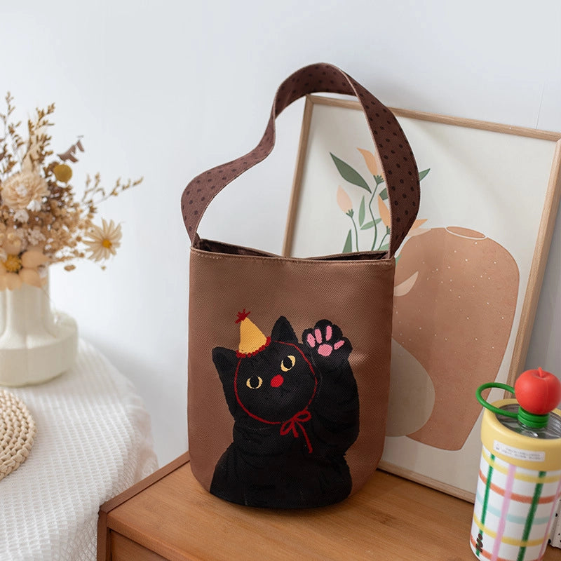 Women's Small Polyester Cat Streetwear Sewing Thread Cylindrical Hidden Buckle Handbag