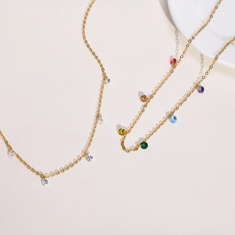 Minimalist Geometric 201 Stainless Steel Zircon 18K Gold Plated Plating Stainless Steel Necklaces