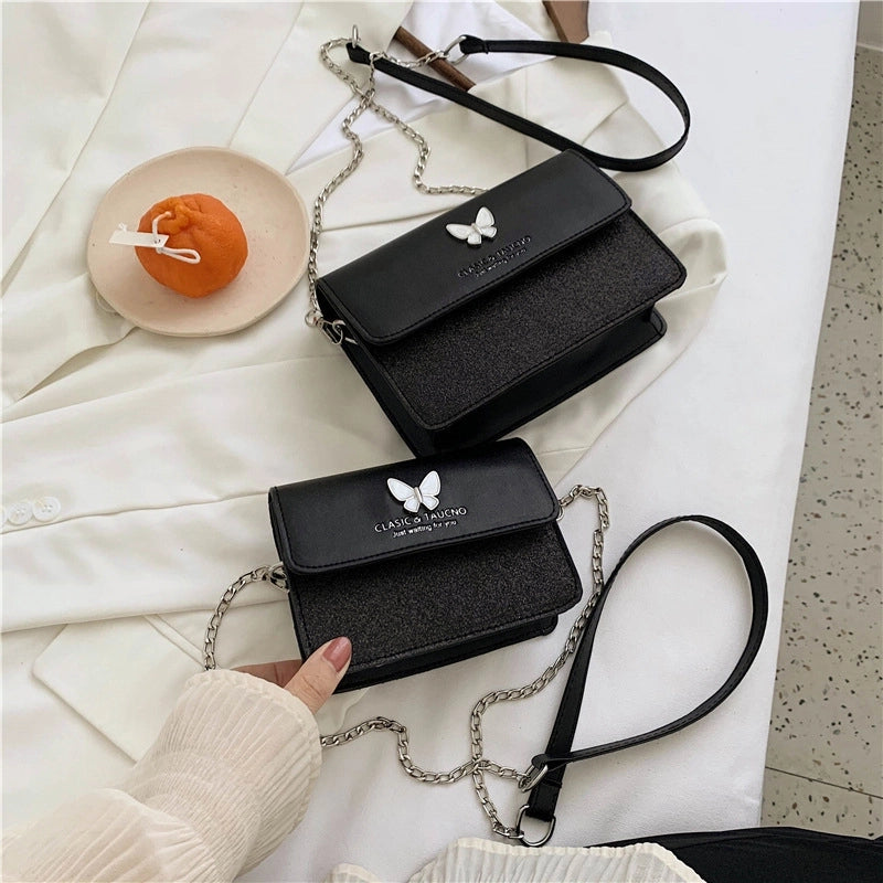 Women's Small Pu Leather Letter Butterfly Vintage Style Square Magnetic Buckle Crossbody Bag