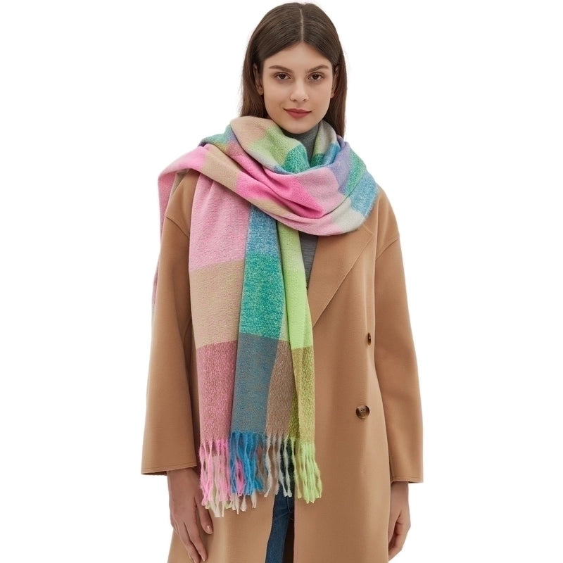 Women's Casual Minimalist Lattice Polyester Tassel Scarf