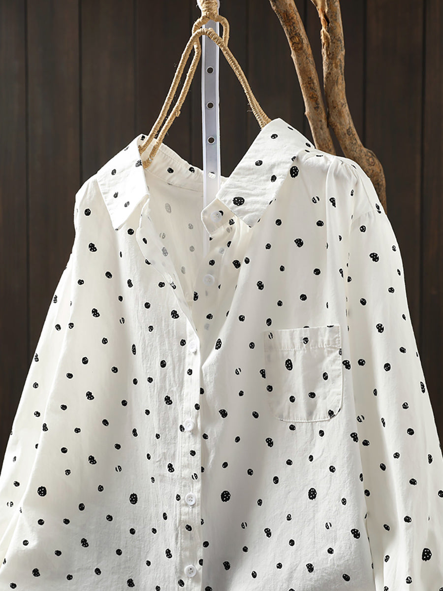 Women Summer Artsy Irregular Dot Cotton Shirt