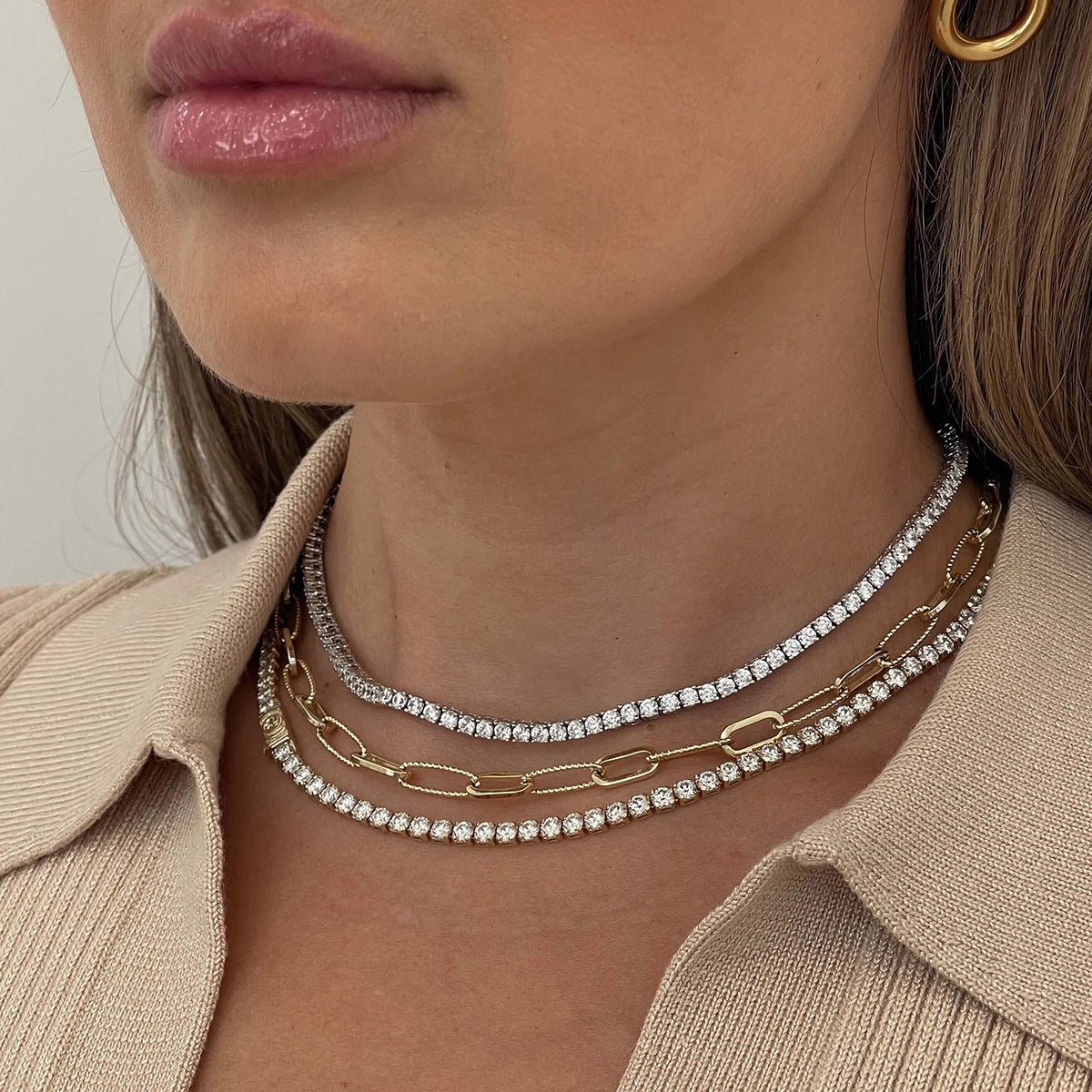 Stainless Steel Zircon Full Diamond Necklace Female Titanium Steel Clavicle Necklace Niche Short Jewelry