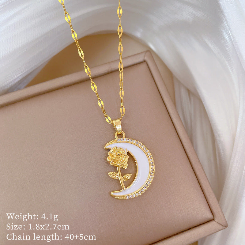 Cartoon East Asia Symbol Lucky Cat Geometric Titanium Steel Diamond Inlay Necklaces