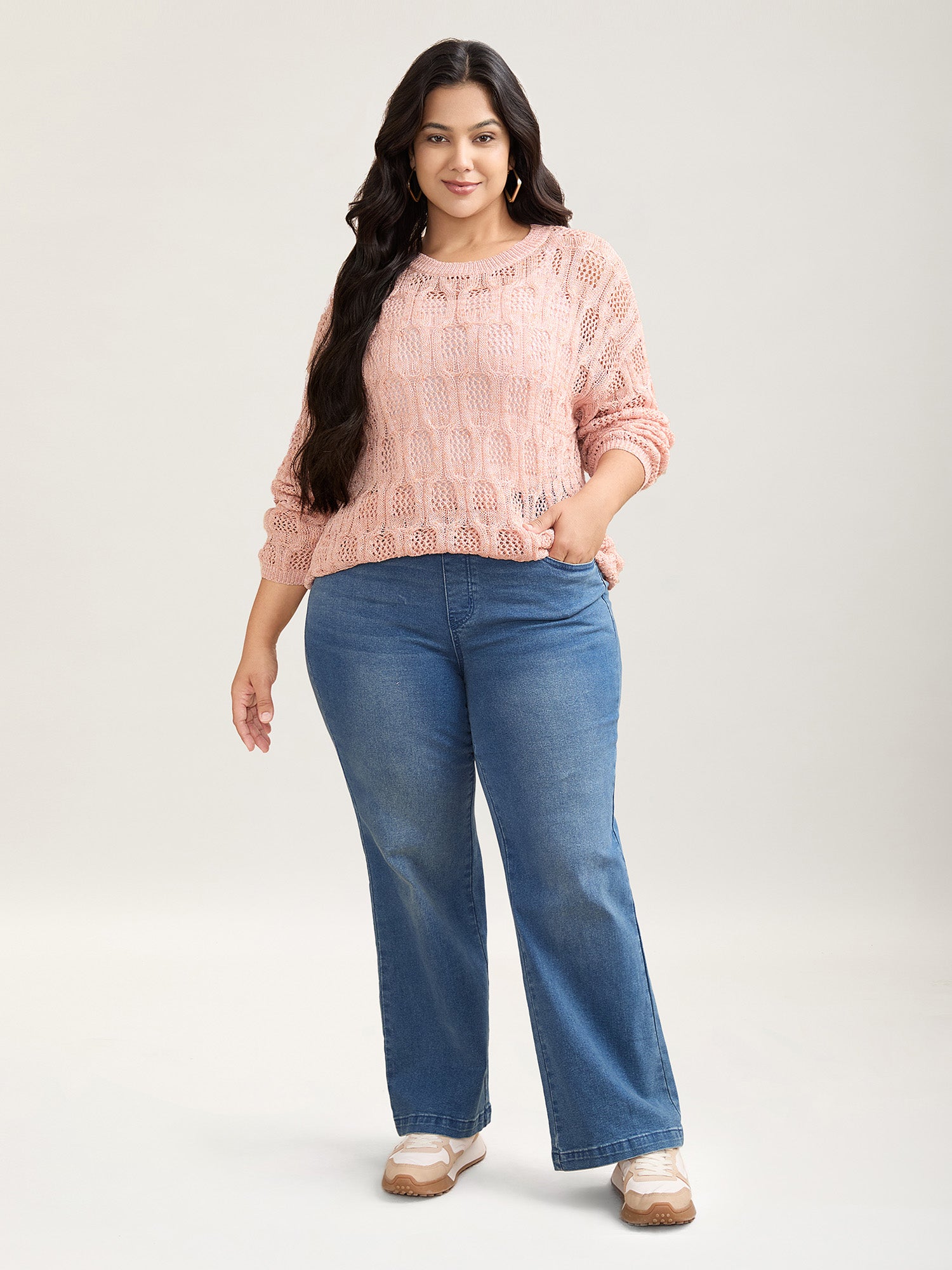 Textured Cut-Out Ribbed Hem Pullover