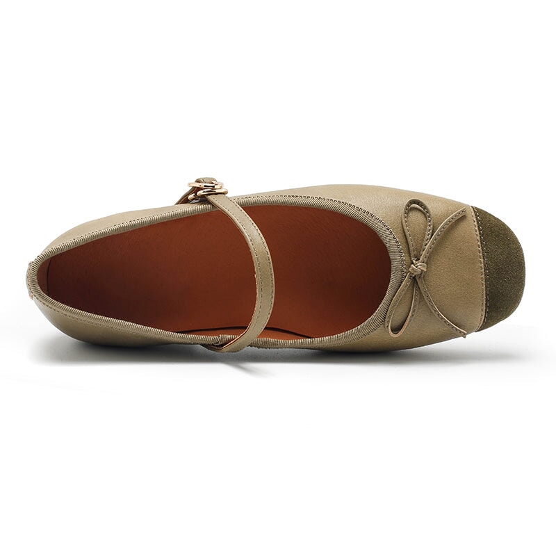 Handmade Sheepskin Women's Michaela Mary Jane Flats in Khaki/Green/Apricot/Black