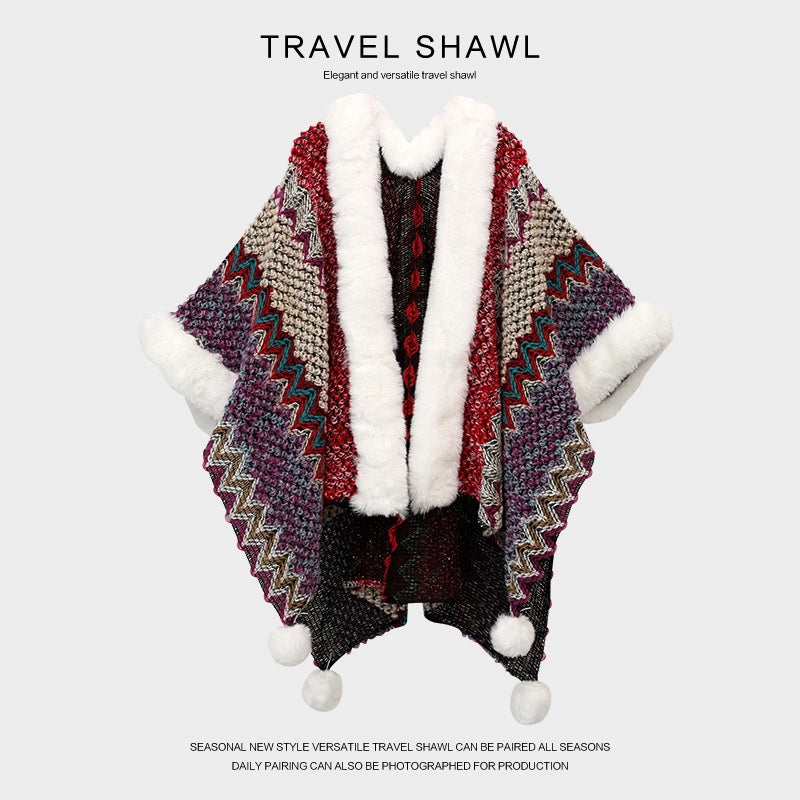 Women's Retro Multicolor Knit Patchwork Shawl